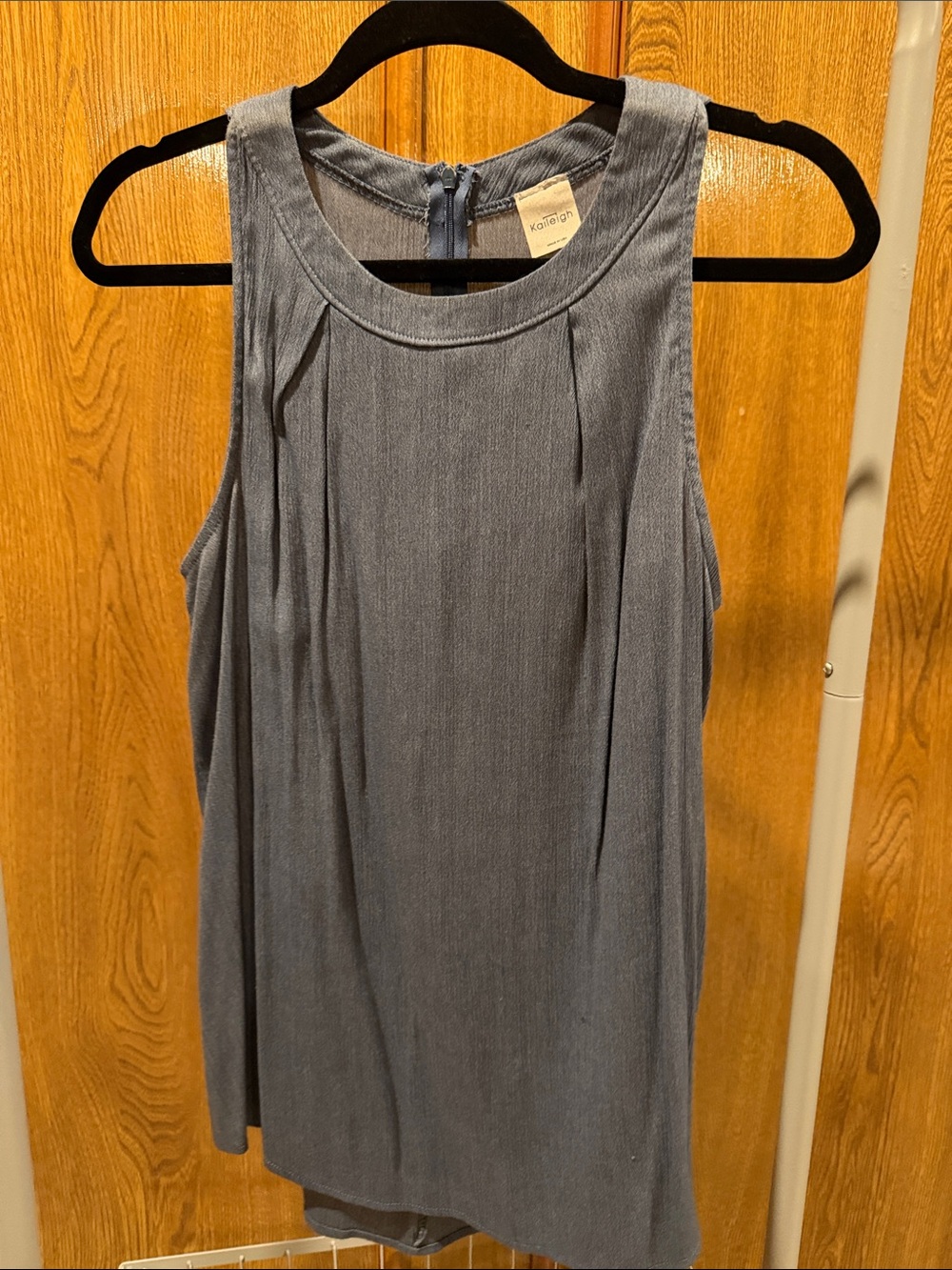 Kaileigh Blue Denim-Textured Sleeveless Top
